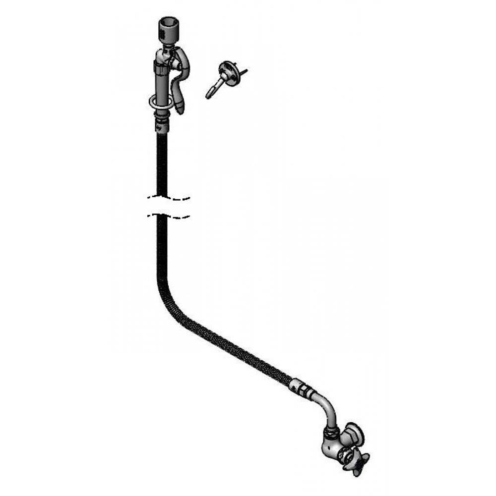 T&S Brass Single Pantry Faucet, Wall Mount, Eterna, 4-Arm Handle, B-0107-C & 120'' Flex SS Hose