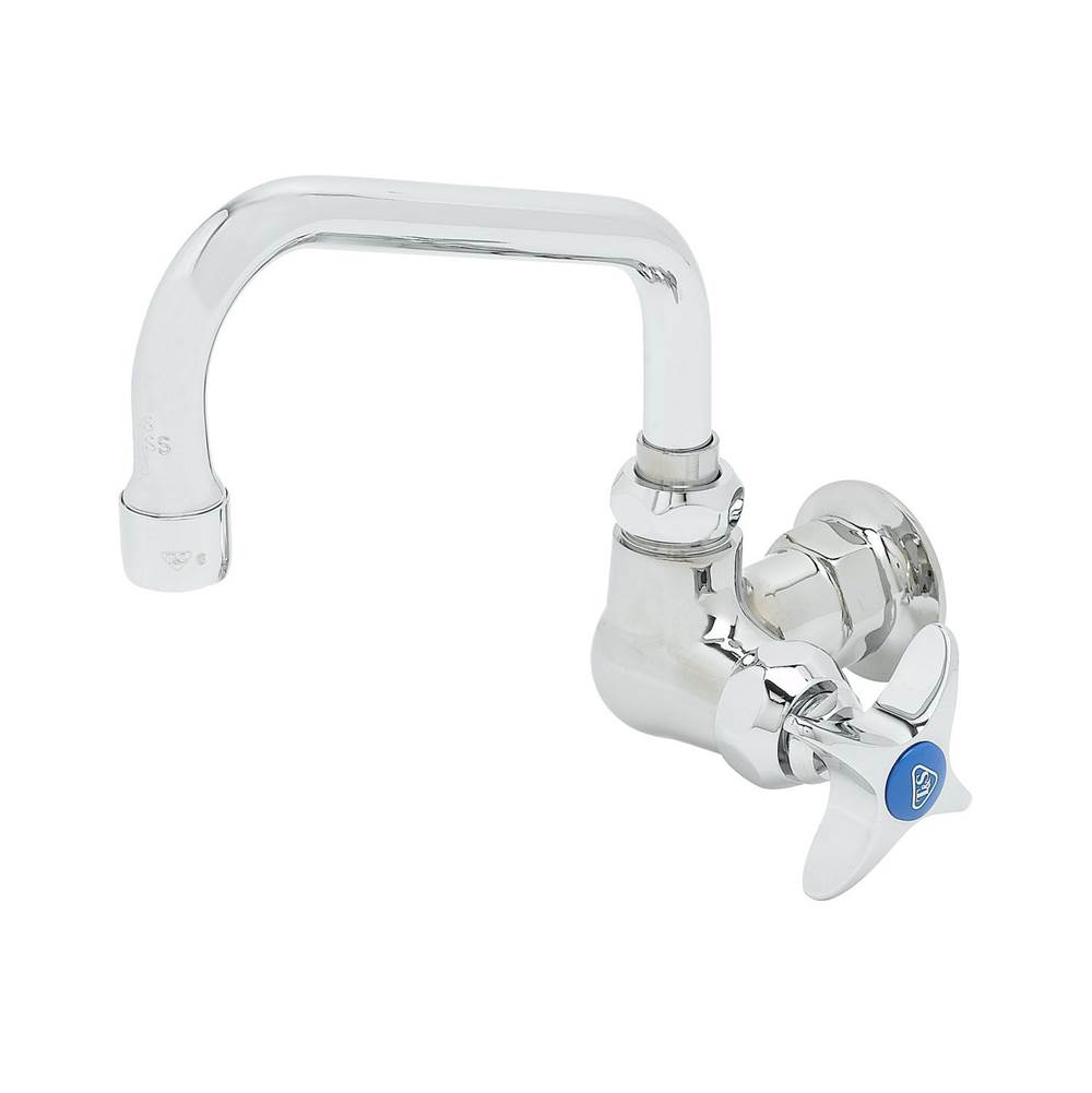 T&S Brass Single Temp Faucet, Wall Mount, 6'' Swing Nozzle, 0.5 GPM Non-Aerated Outlet, 4-Arm Handle