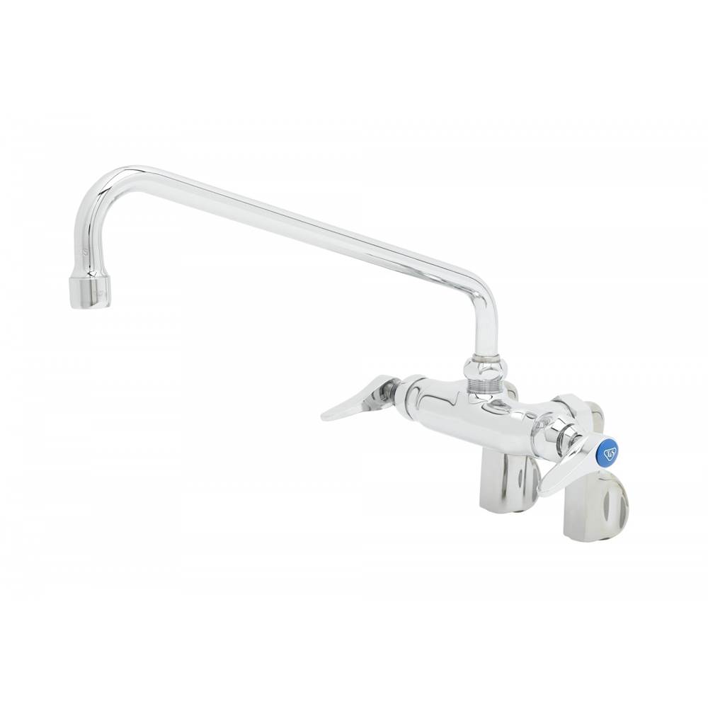 T&S Brass Double Pantry Faucet, Wall Mount, Adjustable Centers, Integral Stops, 12'' Swing Nozzle