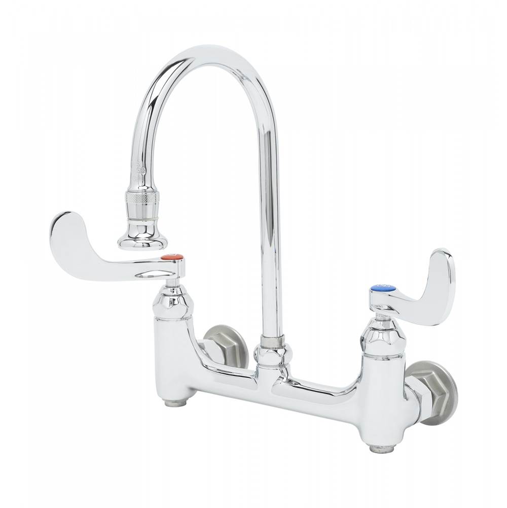 T&S Brass Medical Faucet, Wall Mount, 8'' Centers, Swivel/Rigid GN, 2.2 GPM Rosespray, Built-In Stops