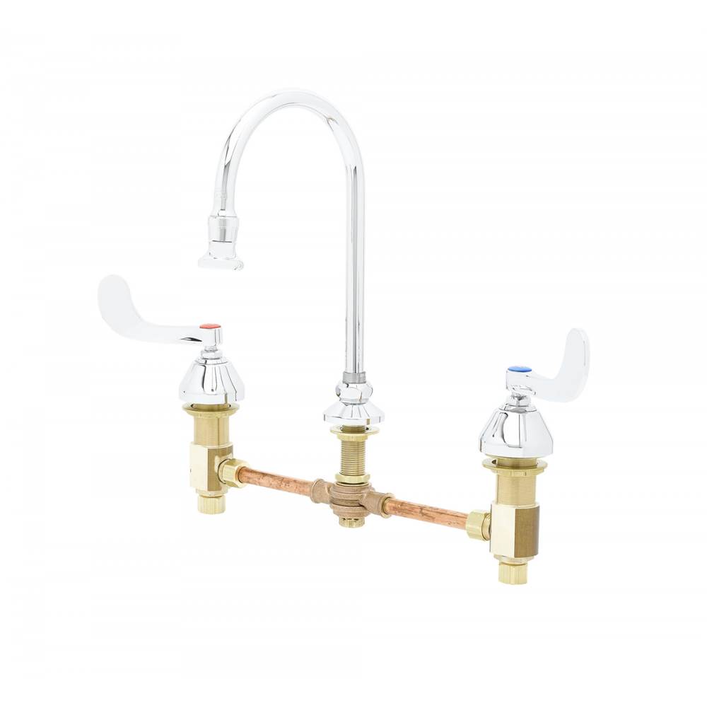T&S Brass Medical Faucet, Concealed Body, 12'' Centers, Wrist Handles, Swivel/Rigid GN w/Rosespray