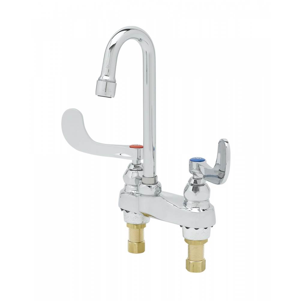 T&S Brass Medical Faucet, 4'' Deck Mount, Swivel Gooseneck, 4'' Handles w/ Anti-Microbial Coating