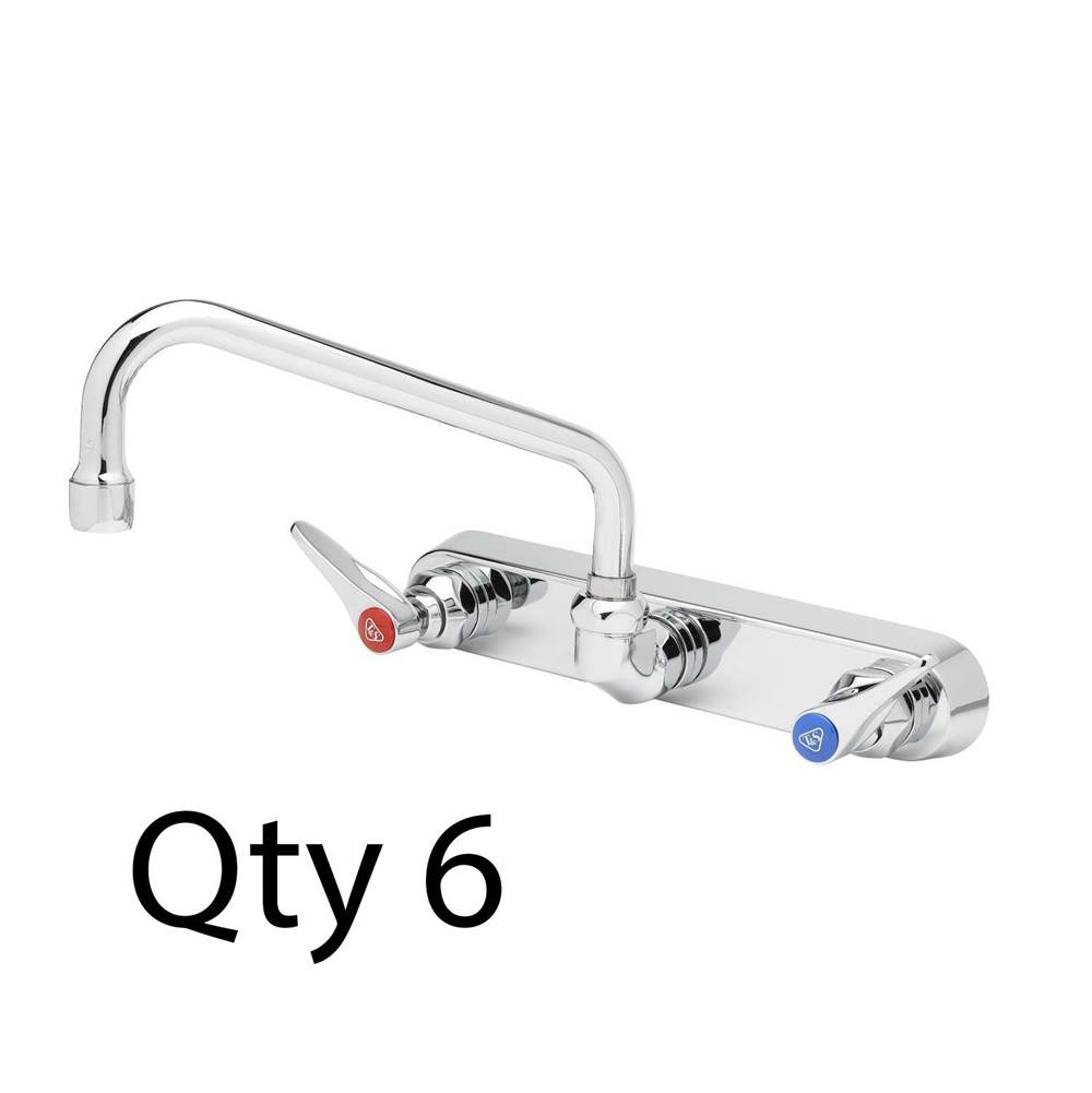 T&S Brass Workboard Faucet, Wall Mount, 8'' Centers, 10'' Swing Nozzle, Lever Handles (Qty. 6)