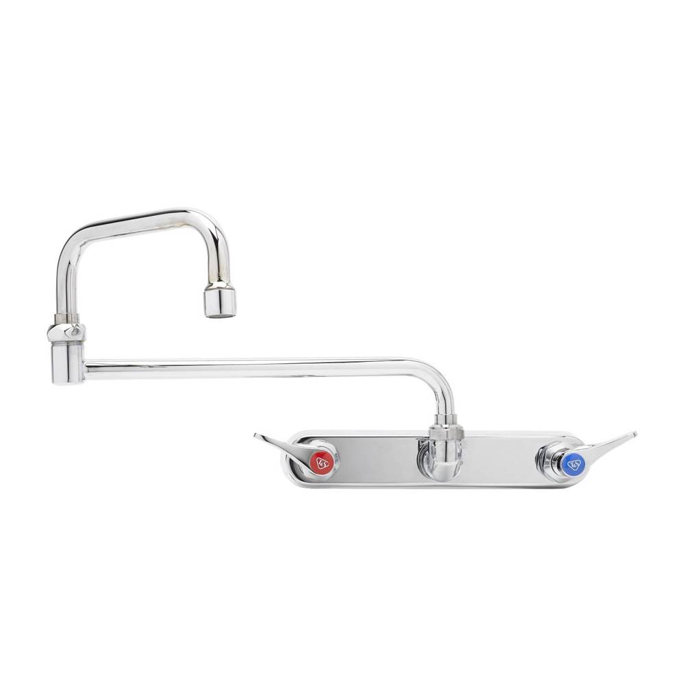 T&S Brass Workboard Faucet, Wall Mount, 8'' Centers, 18'' Double Joint Nozzle, Lever Handles