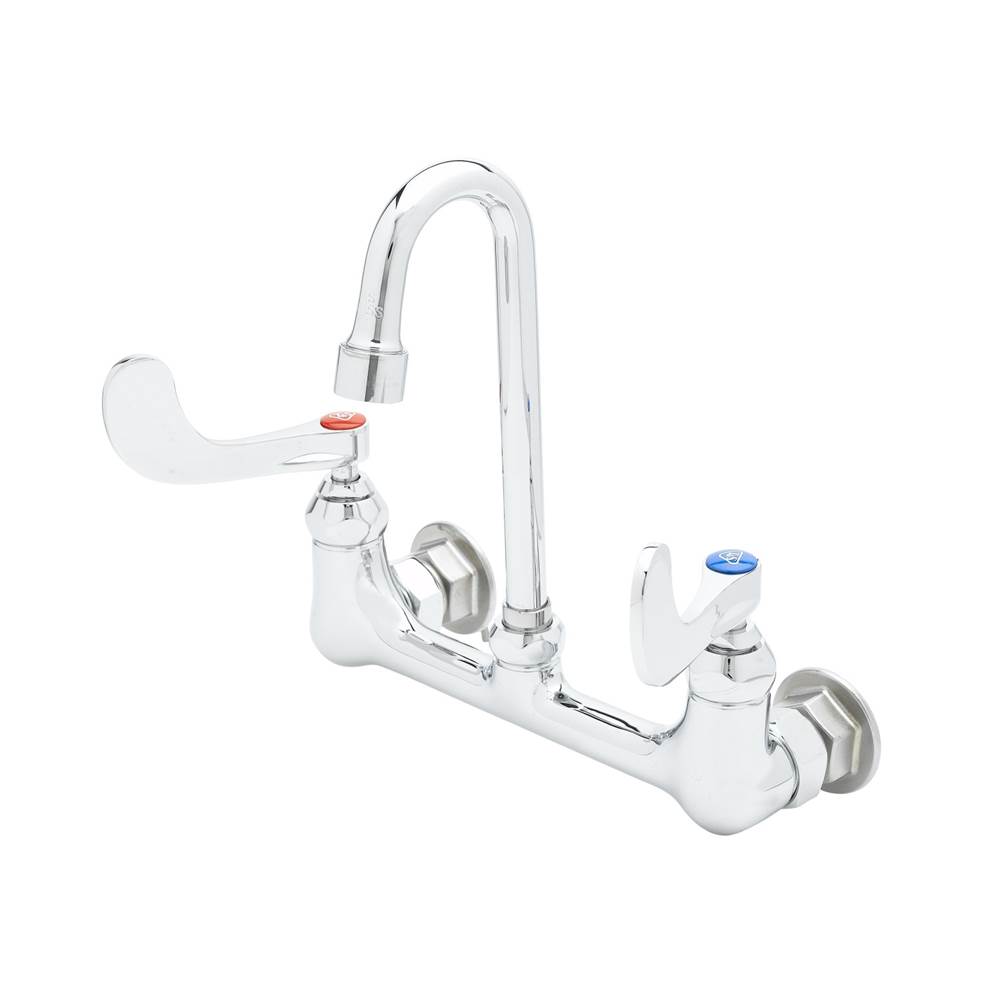 T&S Brass 8'' Wall Mount Faucet, 1.0 GPM VR Aerator, S/R Gooseneck, Eternas, 4'' Wrist Handles