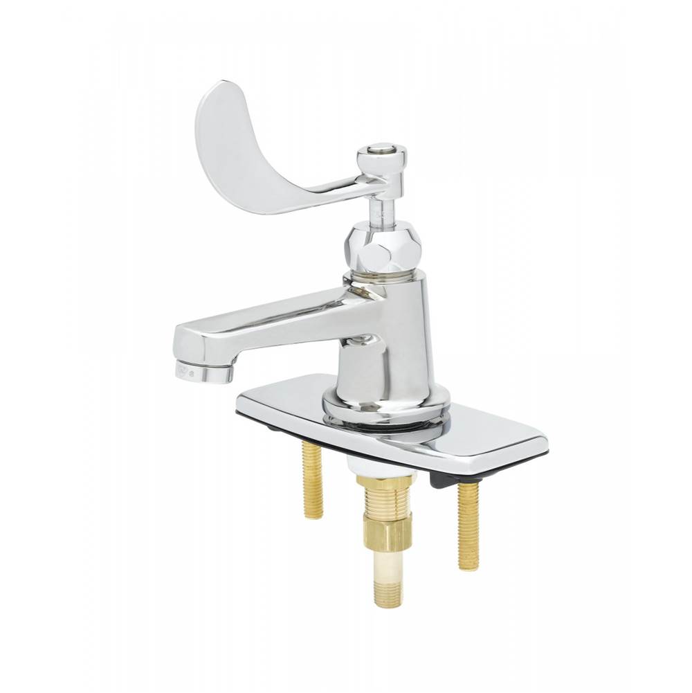 T&S Brass Lavatory Faucet: Single Temp, Cerama, Decor Wrist-Action Handle, VR Aerator, Deckplate