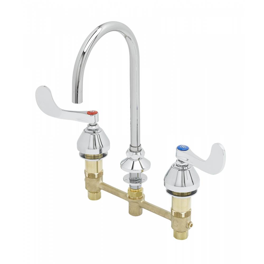 T&S Brass Concealed Widespread Faucet, 8'' Centers, 133XP-F05 Swivel Gooseneck, 0.5 GPM Flow Control