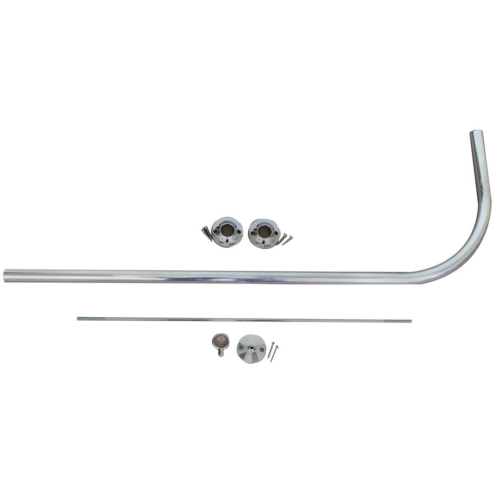 Wal-Rich Corporation 1'' X 6 Ft Aluminum Corner Shower Rod (Ell) Bar With Flanges And Support Hardware