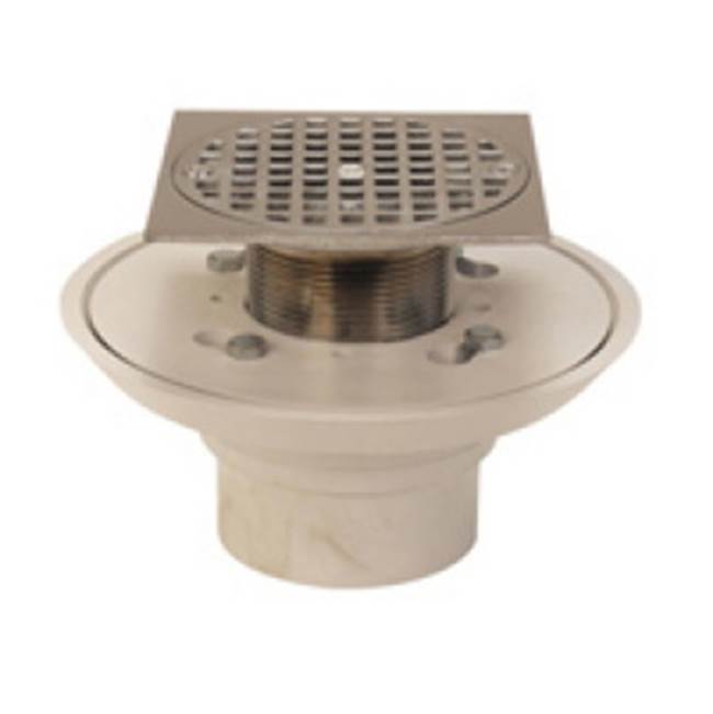 Zurn Industries 2-inch PVC Shower Drain with 4 3/16 -inch Square Adjustable Chrome-Plated Bronze Head Top